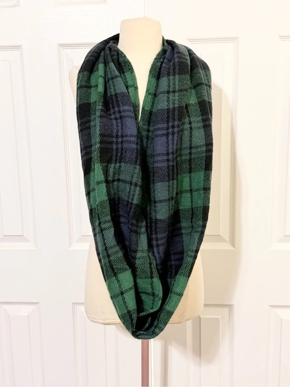 Plaid Infinity Scarf - Green & Black